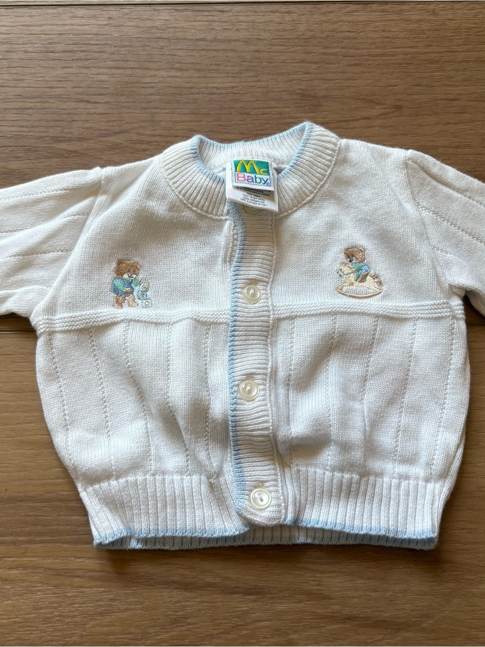 VINTAGE 90s Mcbaby Open Cardigan Jacket Embroidered Size 0-3 Months white